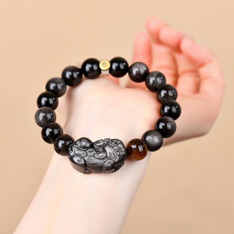 Natural Obsidian Pixiu Bracelet Men Women Couple Healing Crystal Jewelry Gift