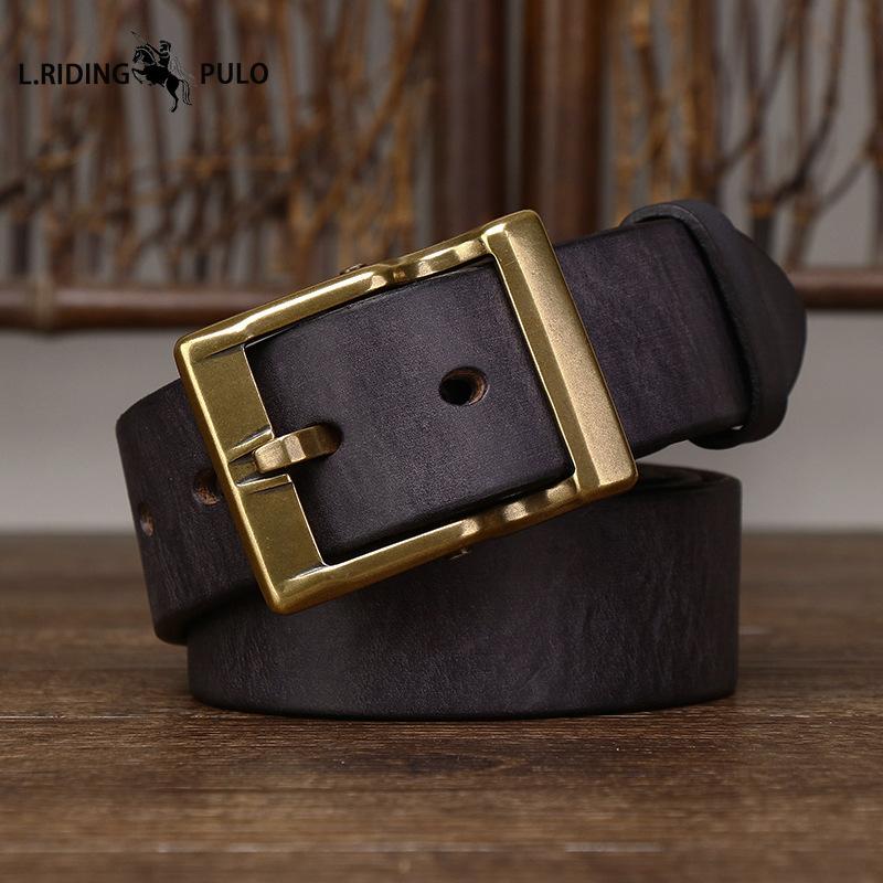 Retro-Stil Dickes Oberleder Rindsleder Gürtel mit Kupferschnalle, Herren Echtes Leder, Trendig und Vielseitig, Robuster Herren Jeans Gürtel