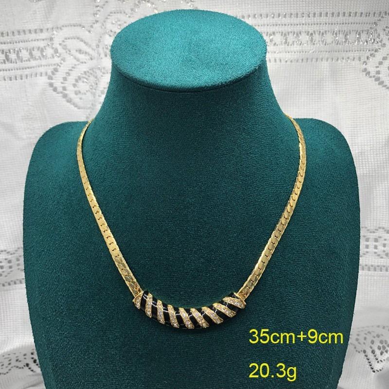 Wannian Classic Black Gold Series Necklace Earrings Plated Real Gold with Diamond Copper Chain Necklace Earrings Ear Clips Set Female