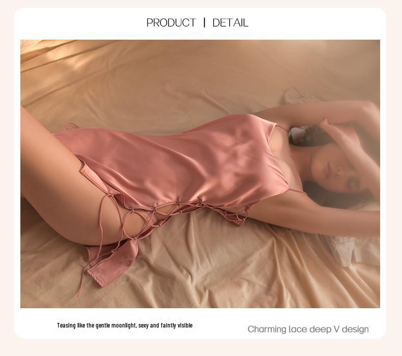 Spitze Satin Strapsen Dessous: Damen Sommer Nachthemd & Pyjama Set