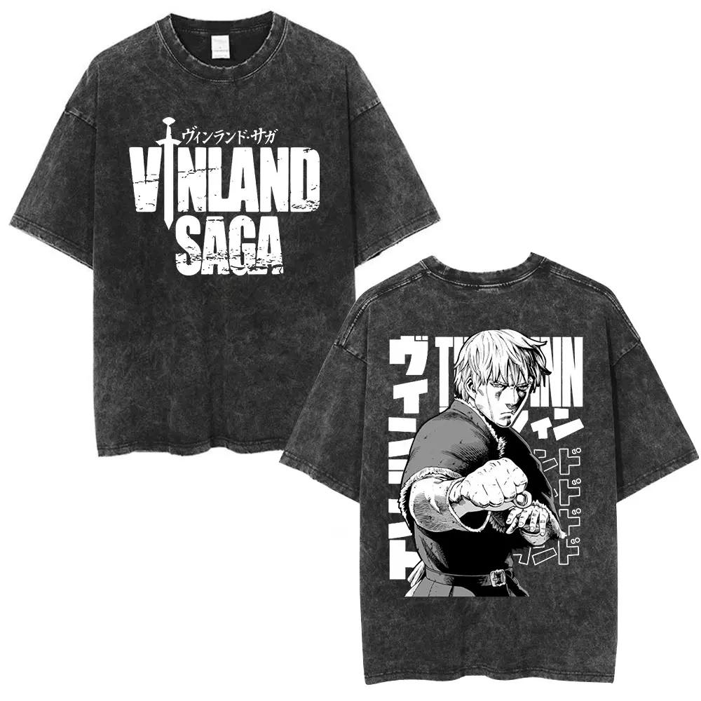 2026 Hot Sale Vinland Saga Thorfinn Manga Graphic T-shirt Men Vintage Washed Viking Anime Unisex Oversized Crew Neck Cotton Short Sleeve Tee Tops