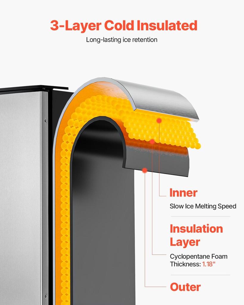Undercounter Ice Maker 80 Lbs/Day Built-in Ice Machine with Reversible Door