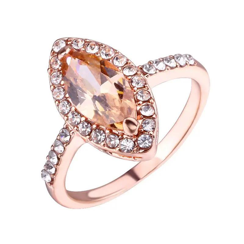 Copper Wedding Rings for Women Marquise Cubic Zirconia Temperament Elegant Champagne CZ Rings Trendy Jewelry