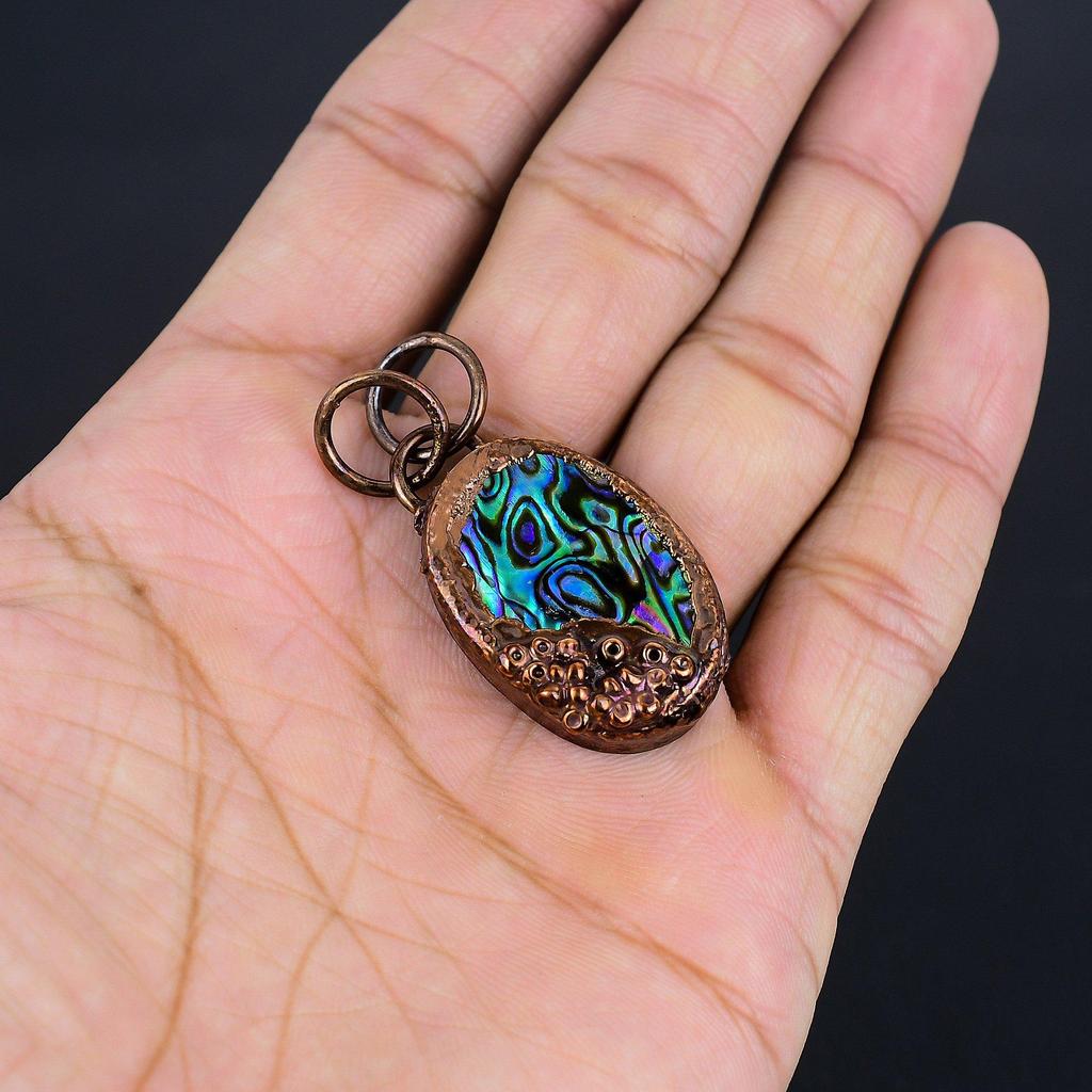 Abalone Shell Copper Electroformed Pendant, Handmade Gemstone Pendant Jewelry, Gifts For Wife Brand New Pendant