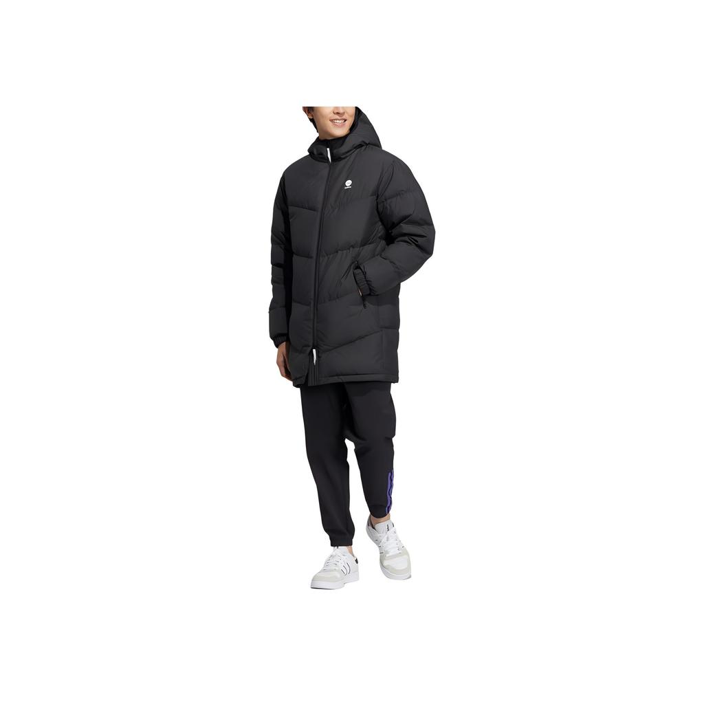 Adidas Neo Solid Color Logo Zip Hooded Down Jacket Unisex Outerwear Black HN4787
