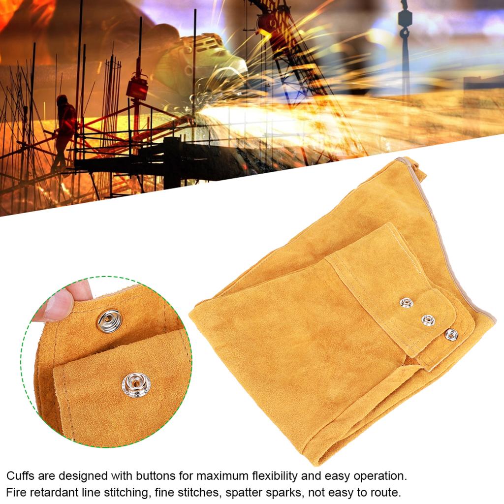 Pair Heat Resistant Welding Sleeve Spark Resistant Protective Cowhide Sleeves for Welder