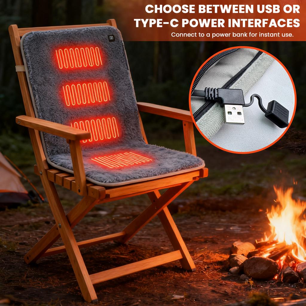 5V USB Heated Seat Cushion 3-Level Temperature Foldable Heated Seat Pad Power Bank Not Included for Office/Home Outdoor