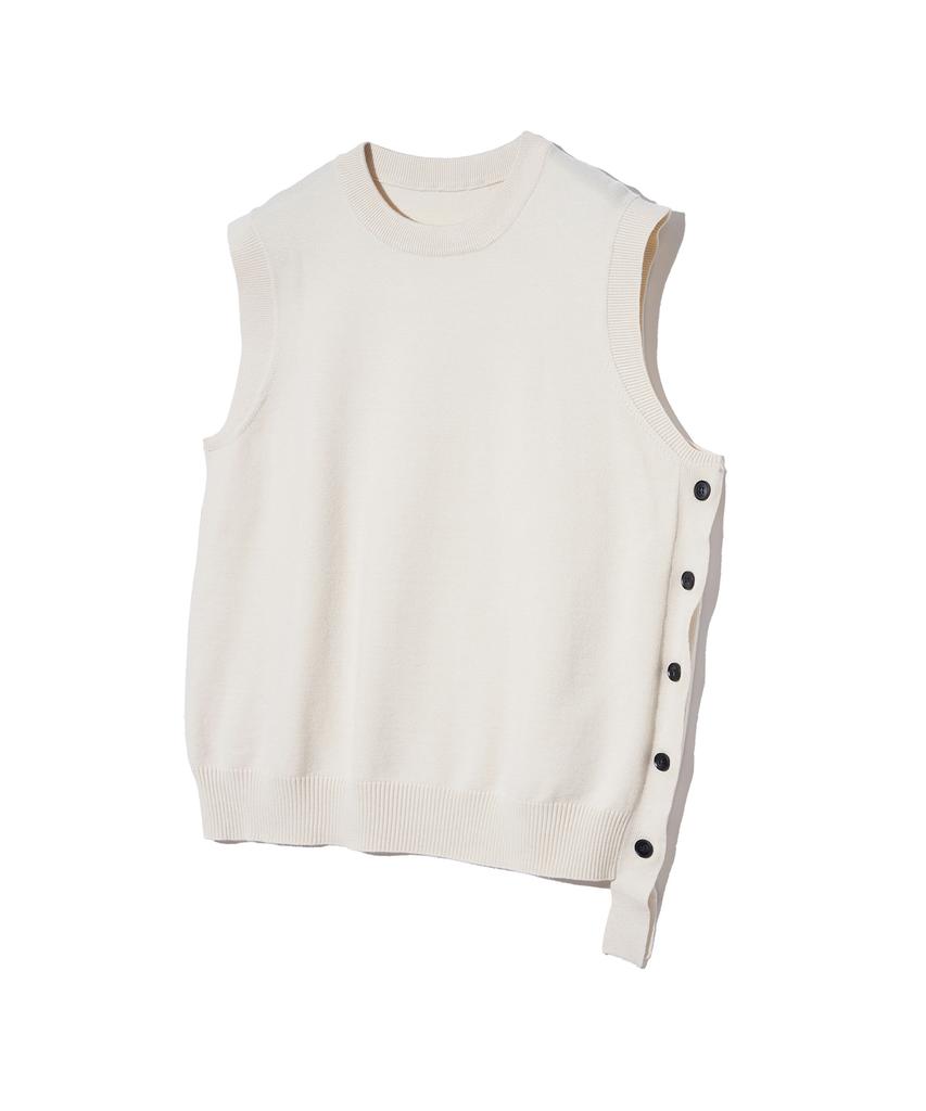 Irony Porno White Line 86-Iroj364 Side Button Slit Knit Vest Beige