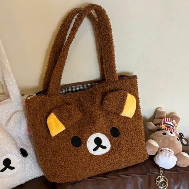 Borsa a Mano Borsa Peluche Anime Giapponese Rilakkuma 33cm Resistente alle Macchie Resistente all'Usura Custodia per Tablet Cosmetici Borsa a Spalla da Viaggio Regali