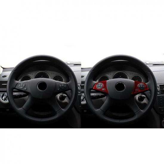 For Mercedes-Benz W204 2007-10 Red Carbon Fiber Steering Wheel Button Cover Trim
