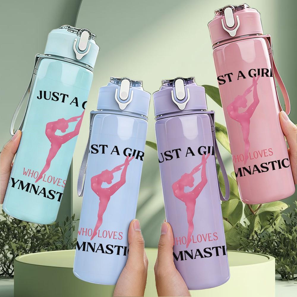 1PC Just A Girl Who Loves Gymnastics Print 750ml Color Plastic Sports Water Bottle Leakproof Flip Straw Lid Suitable for Sports Office Home Use