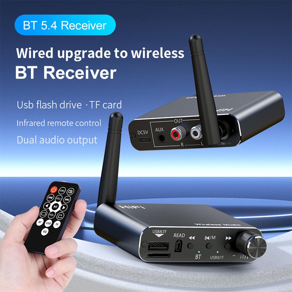 BT 5.4 Audio Receiver 3.5mm AUX Wireless Stereo Music Adapter Support U-Disk Playback TF Card Music Receiver for TV Car Speaker