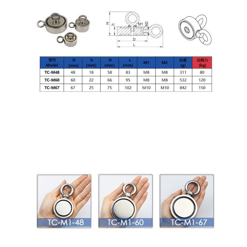 Powerful Fishing Magnet Set 3000lbs Rally Double Sided Salvage Magnet N52 Neodymium Magnet with Durable Cord For Fishing and Magnetic Salvage