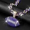 TEMU Hot Selling Full Diamond Colored Rugby Alloy Pendant, European and American Hip-hop Colored Cuban Chain Men's Necklace