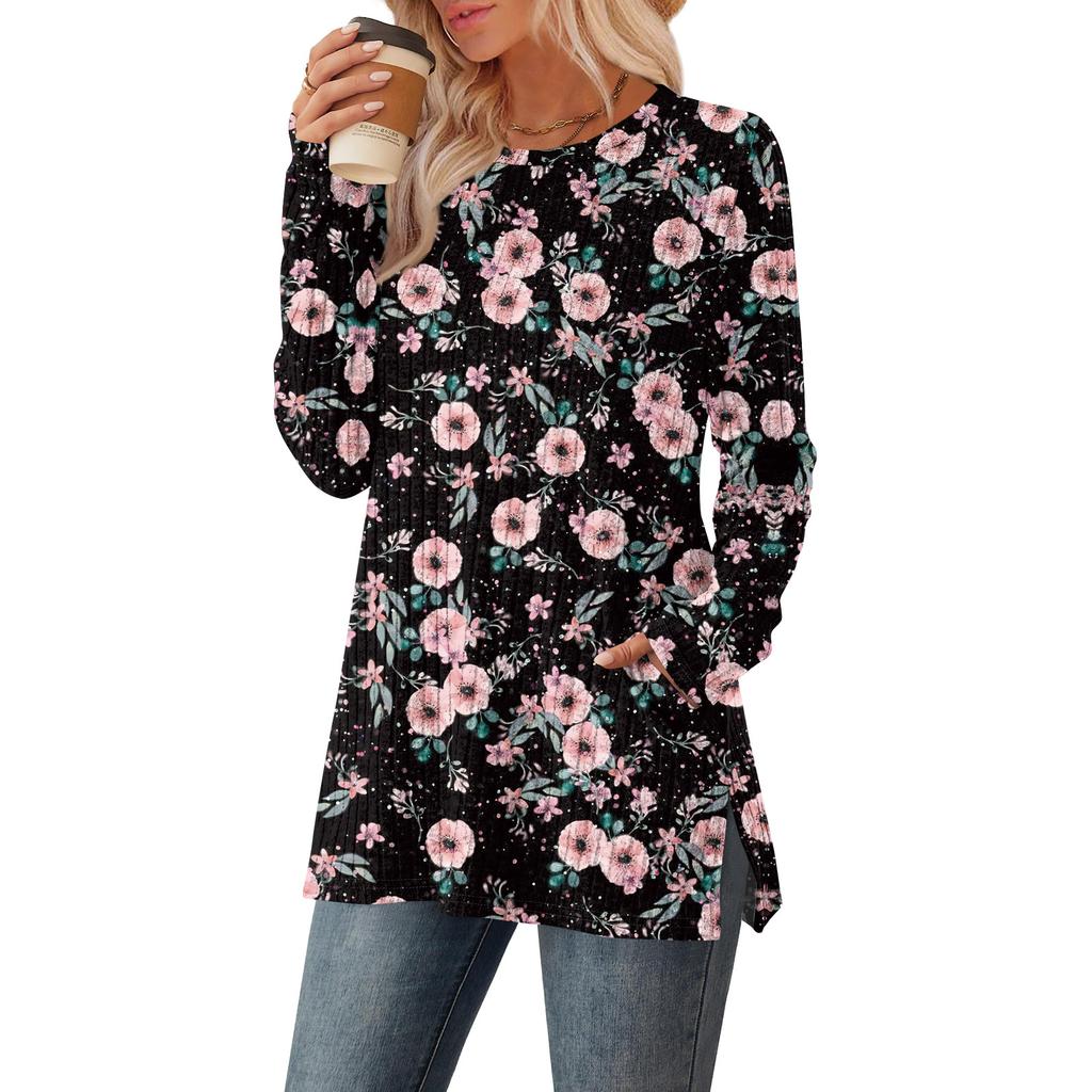 Damegensere Rund hals Langermet Skjorter Med Lommer Høstantrekk Mote Vinterklær Sideslisse