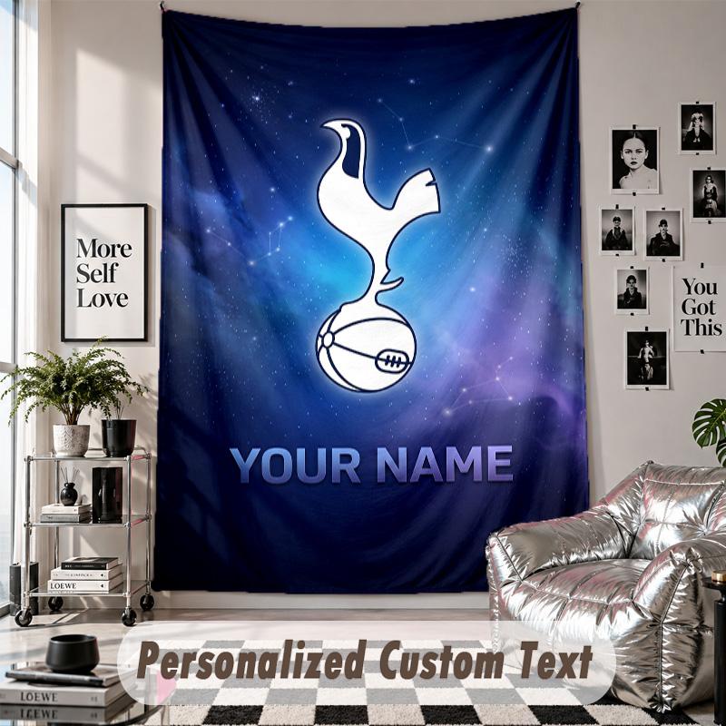 Wall Hanging Tapestry With Custom Name & Text, Tottenham Hotspur FC Decorative Tapestry For Bedroom