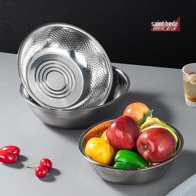 Sheng Bi De Stainless Steel 3-Piece Rice Washing & Draining Basin Set