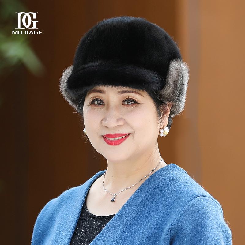 Hat Lady Winter Elderly Mink Fur Hat Warm Old Lady Mother Winter Mink Cap