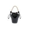 Vier-Stich-Logo mit Nieten Zugbandverschluss Leder und Lammfell Beuteltasche Damenhandtaschen Schwarz SB3WG0043P5135T8013