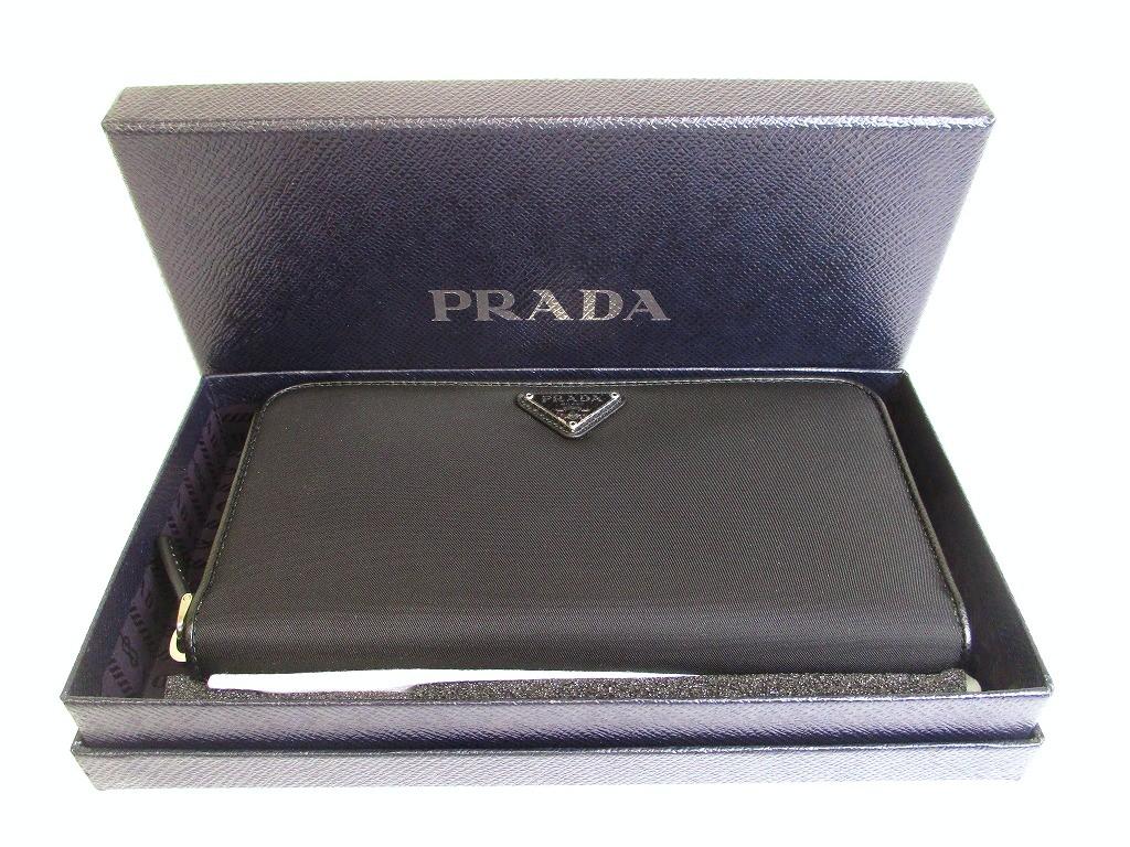 Authentic PRADA Black Nylon Leather Silver H/W Round Zip Long Wallet #b280 Open box
