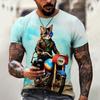 Handsome Motorcycle Cat 3D Print Summer Men's Round Neck T-shirt Casual Short Sleeve Oversized Pullover Fashion Trend Men Clothing