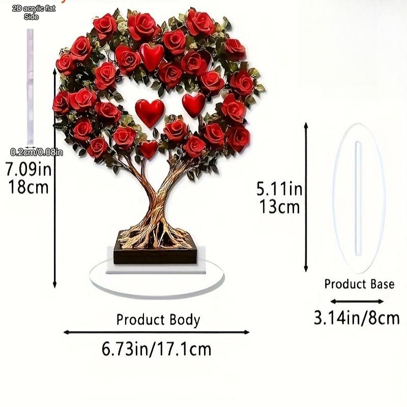 Lebensbaum Rose & Liebe Statue, Pflanzen Acryl Figur, Vier Jahreszeiten Dekoration, Neuheit Heimdeko, Perfekt Langlebig für Schlafzimmer