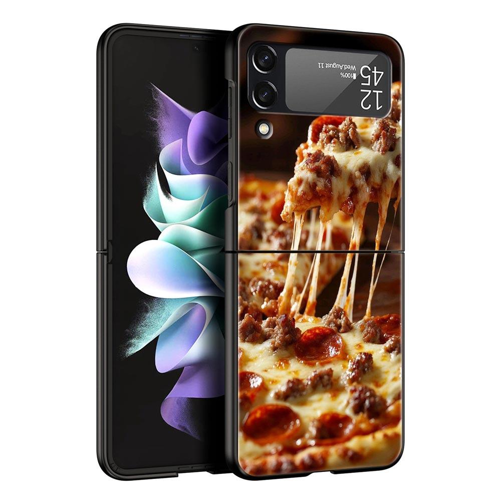 

Phone Case for Samsung Galaxy Z Flip 3 4 5 6 7 Folding Black Shell For Samsung Z Flip4 Flip5 PC Hard Cover Pizza Best Friends Galaxy Z Flip5