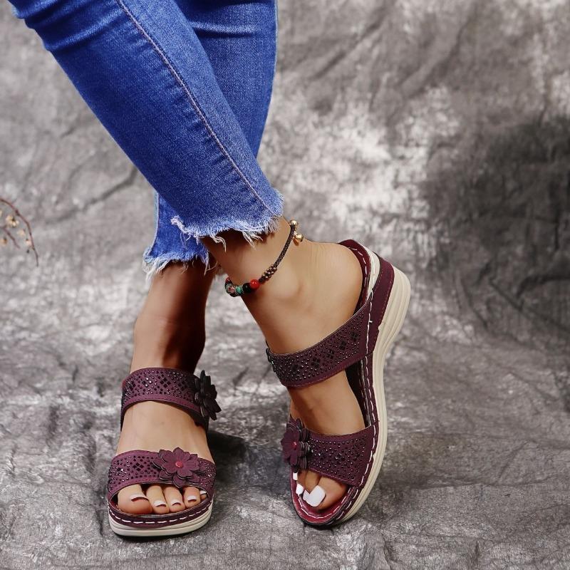 New Style Shoes, Large-sized Women's Shoes, Beach Cool Slope Heel One-shoulder Slippers