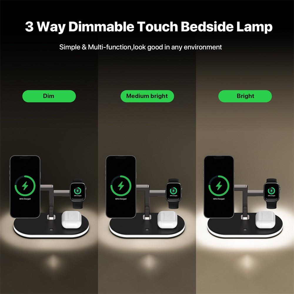 15W 4 In 1 Magnetic Wireless Charger Stand With Lamp For iPhone 14 13 12 Pro Max Apple Watch 7 For Airpods Pro Induction Fast Charging Station