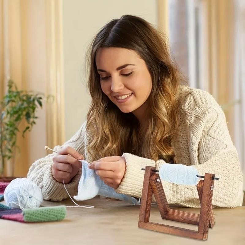 Top Quality Wooden Yarn Ball Holder Horizontal Storage Rack for Crochet Knitting Tassel Organizer Spinning Wheel Craft Accessory