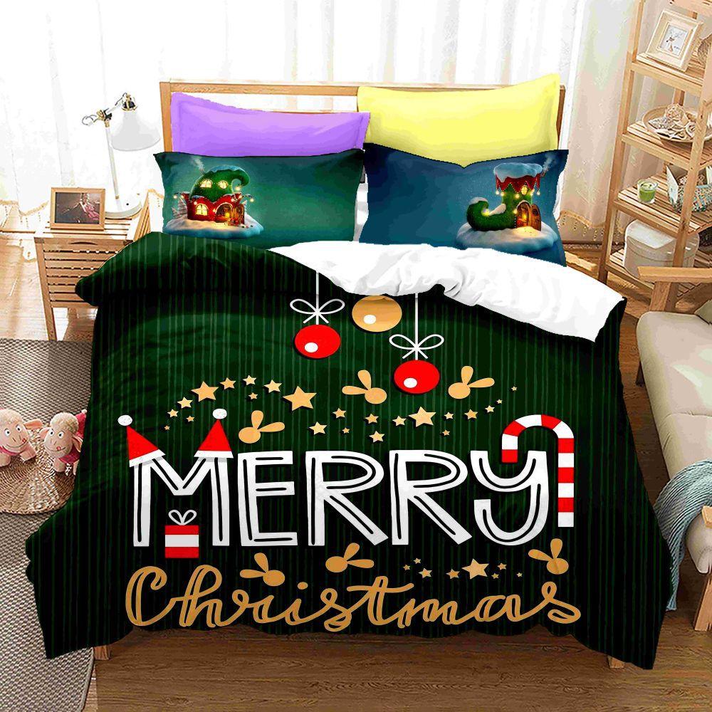 3D Digital Printing Bedding Four-Piece Set Three-Piece Set Christmas Bed Sheet Quilt Pillow