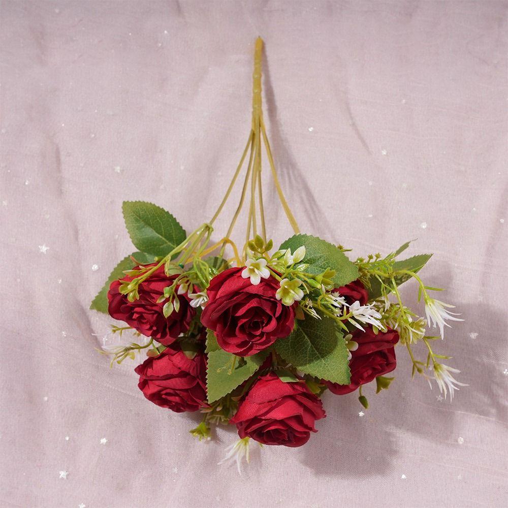 7 Heads Rose Artificial Flowers Silk Petals Green Leaves Simulation Flower Rose Multicolor Scene Landscaping Faux Rose Flower
