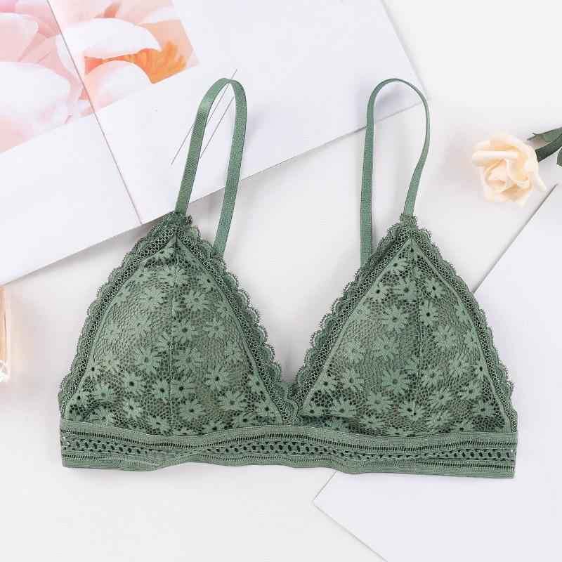 Women Lace Wire Free Sports Bra Beauty Back Comfortable Skin Stretch Triangle Cup Padded Bra