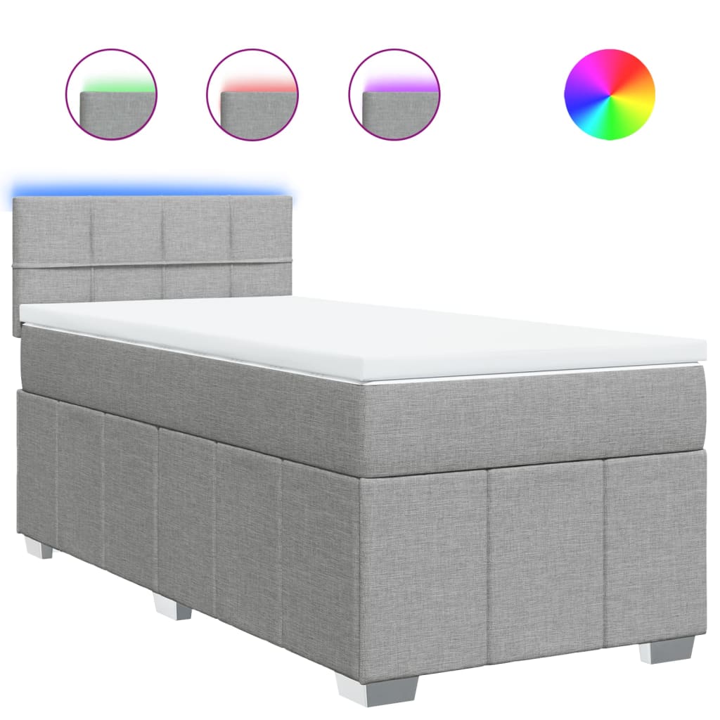 Box Spring Bed with Mattress Light Grey 80 x 200 cm Fabric