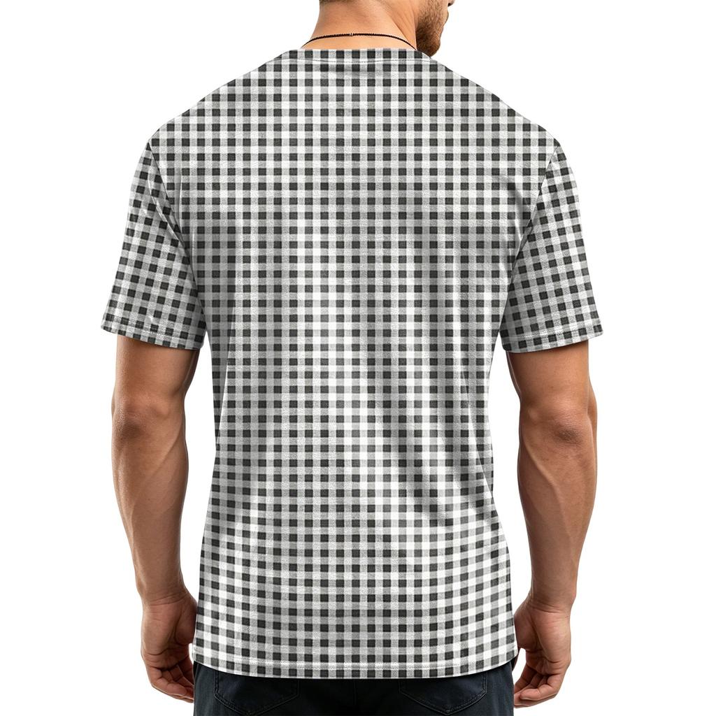 Herren Casual Schnelltrocknend Leicht Atmungsaktiv Mesh Kurzarm T-Shirt Rundhals Kariertes Muster Sommer Top für Outdoor-Aktivitäten