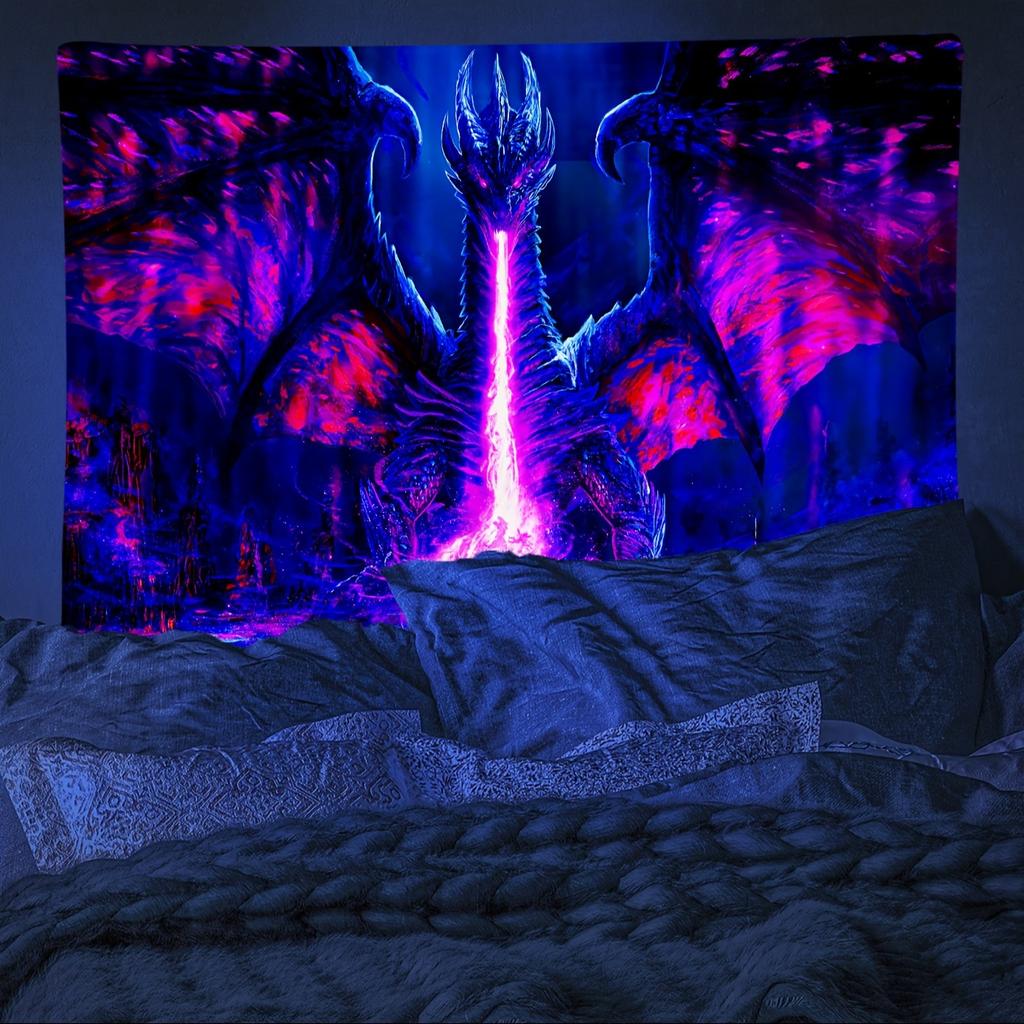 Purple Dragon Fluorescent Uv Tapestry Horror Halloween Uv Exposure Reaction Tapestry Hip Hop Abstract Style
