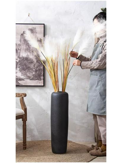 Jingdezhen Black Coarse Pottery Floor Vase: Modern Minimalist Japanese Decor for Hotel, Homestay, or Living Room.