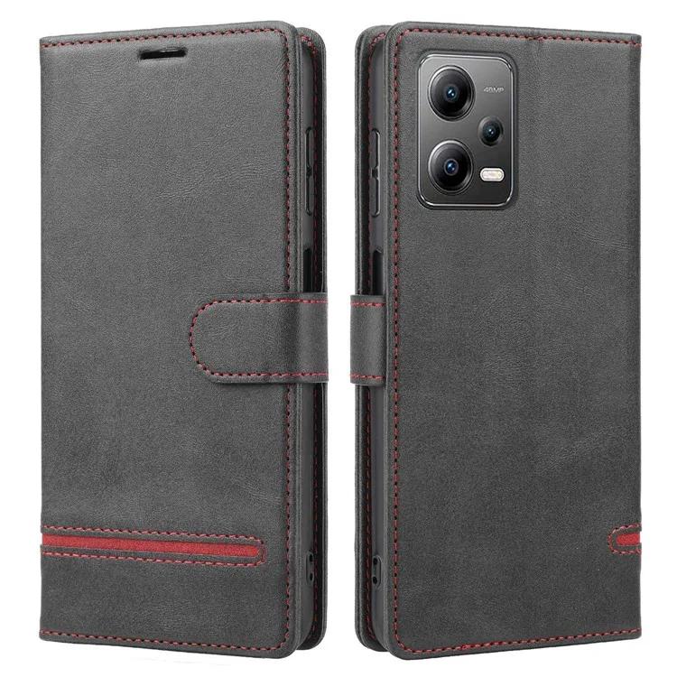 

For Xiaomi Redmi Note 12 5G (Global) / (India) / (China) / Poco X5 5G Horizontal Line Leather Case Stand Wallet Cover