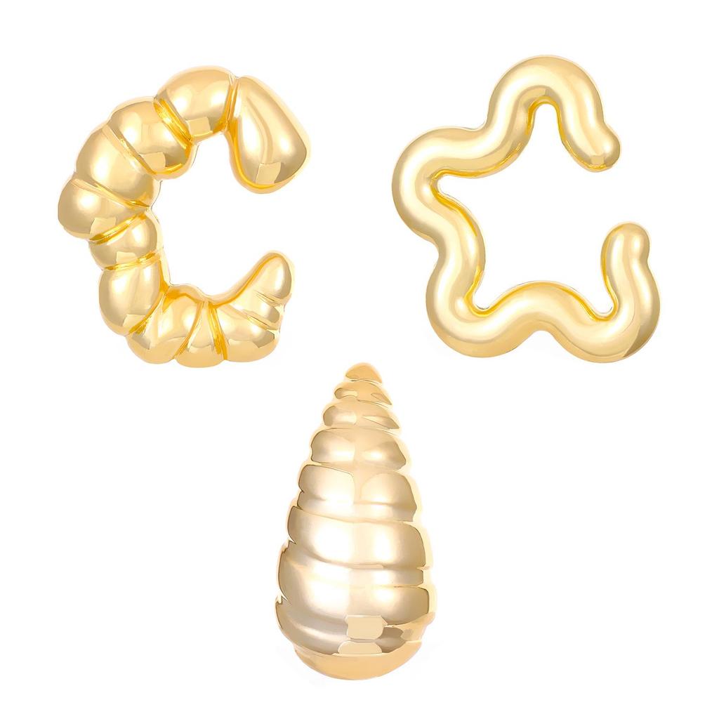 Chic European & American Oval Hollow Electroplated Ear Clip Earrings