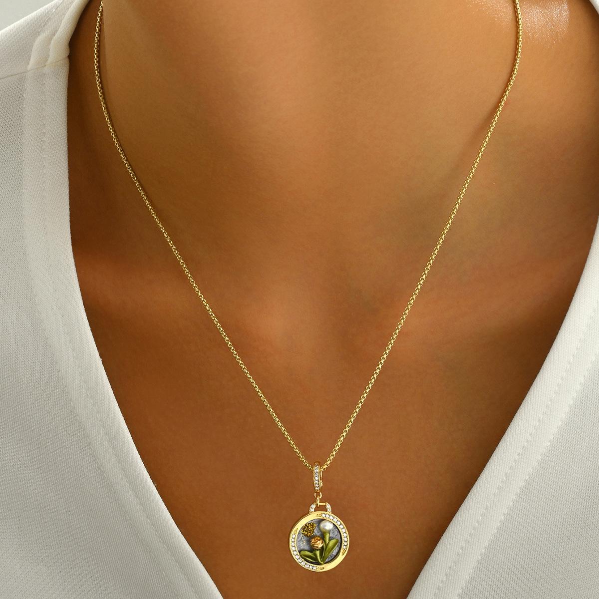 

2025 New Wind Женское ожерелье Персонализированный дизайн с каплями масла Цветок Бриллиантовая цепочка Advanced Sense Clavicle