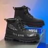 Black Graffiti Men's Motorcycle Boot High Top Platform Man Boots Trendy Streetwear Leather Ankle Boots for Men Botas De Cuero