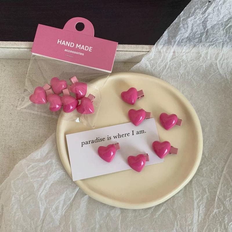 Set of 6 Peach Pink Heart-Shaped Hair Clips - Mini Hair Clips for Bangs and Flyaways