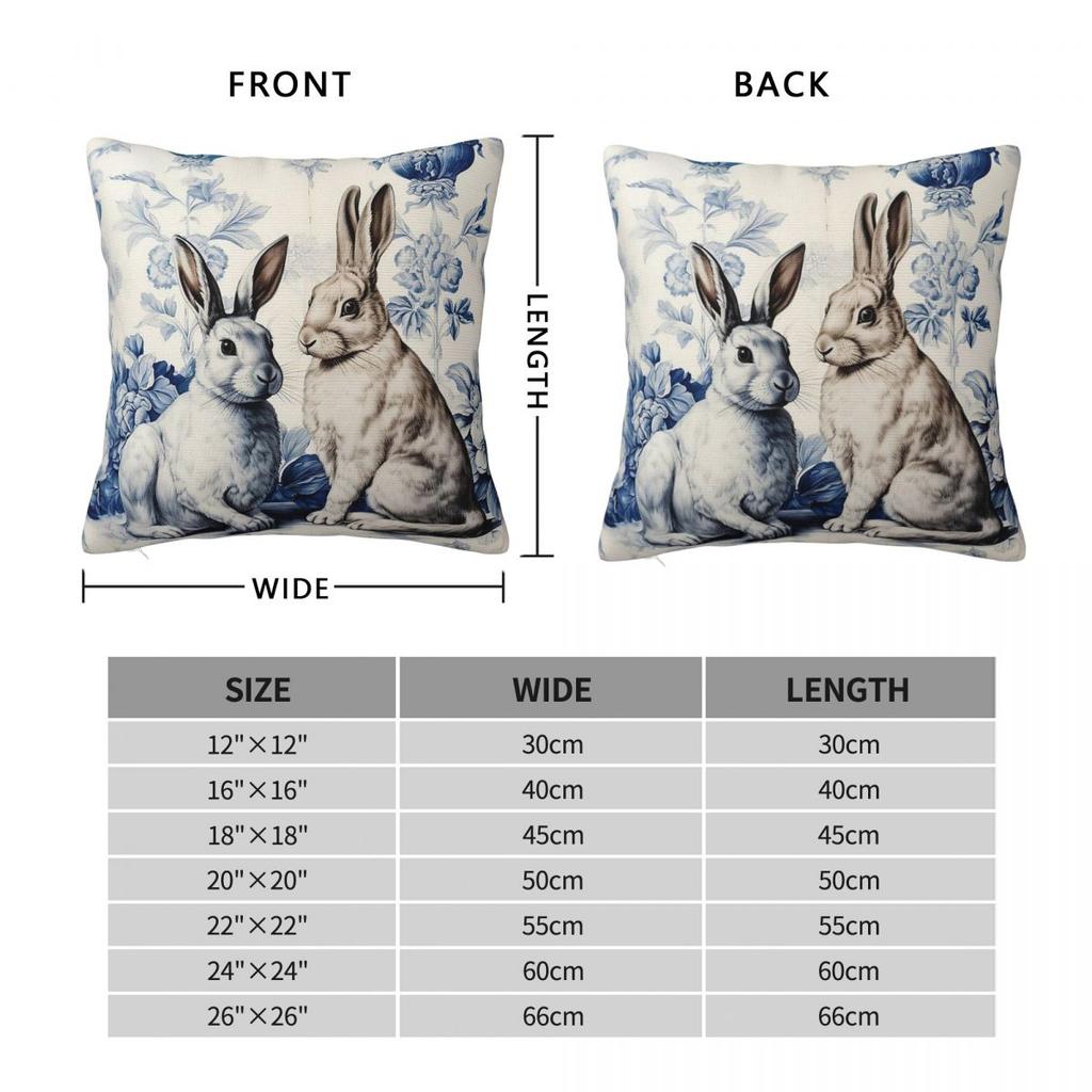 Delft Blue Two Rabbits Flower Square Pillowcase Polyester Linen Velvet Printed Decorative Throw Pillow Case Sofa Cushion Cover