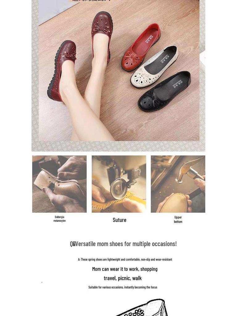 Sandales en Cuir Respirantes: Chaussures plates antidérapantes pour femmes d'âge moyen et âgées