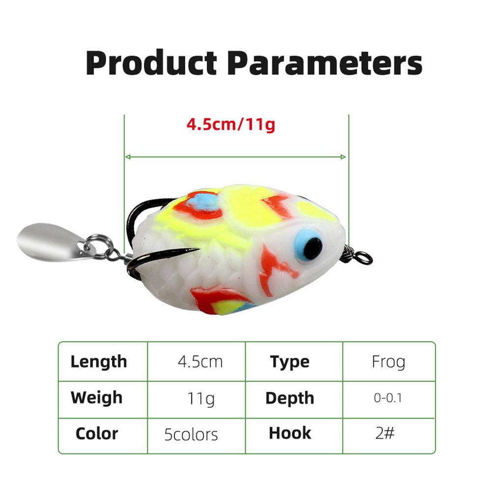 4.5cm 11g Ray Frog Crankbait Lures PVC Frog Lures Soft Frog Bait for Blackfish Fishing Lures with Double Hook & Blades