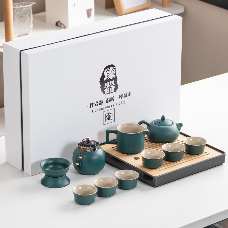 Black Pottery Kung Fu Tea Set Cover Bowl Teapot Tea Cup Tea Set Accessories Complete Tea Tray Business Gifts High-end Gift Box