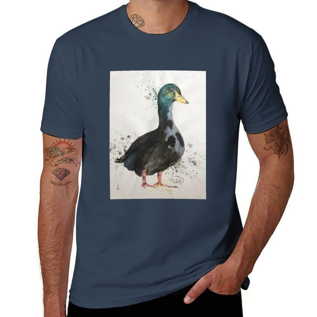 Watercolor duck painting TShirt Functional Casual Short Sleeve Tee