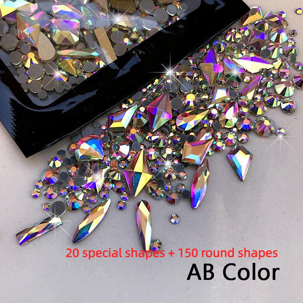 AB Flatback Glass Nail Art Rhinestones Multi-shape Mixed Diamond Gems Blue Purple Crystal Stones For DIY Nail Decoration