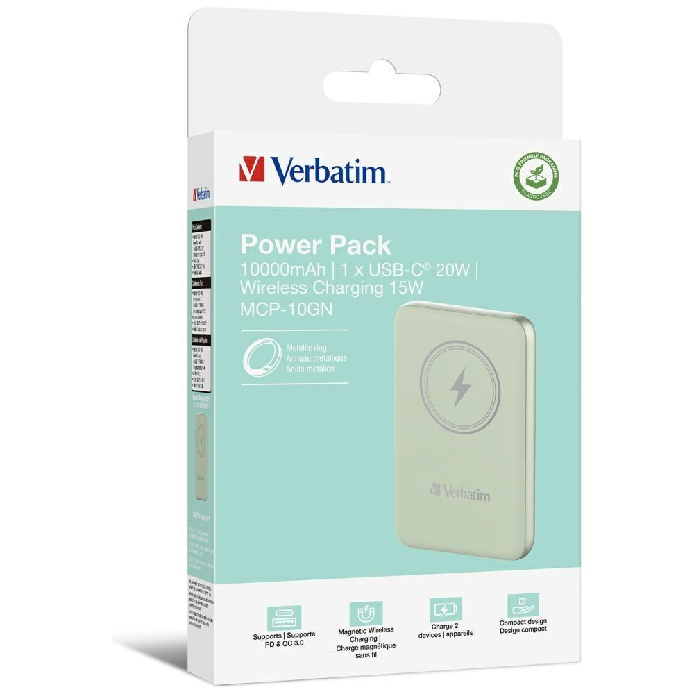 Verbatim Powerbank Indukcyjny `N` Go 15W10000Mah Wireless Magnetic Zielony/Green 32246