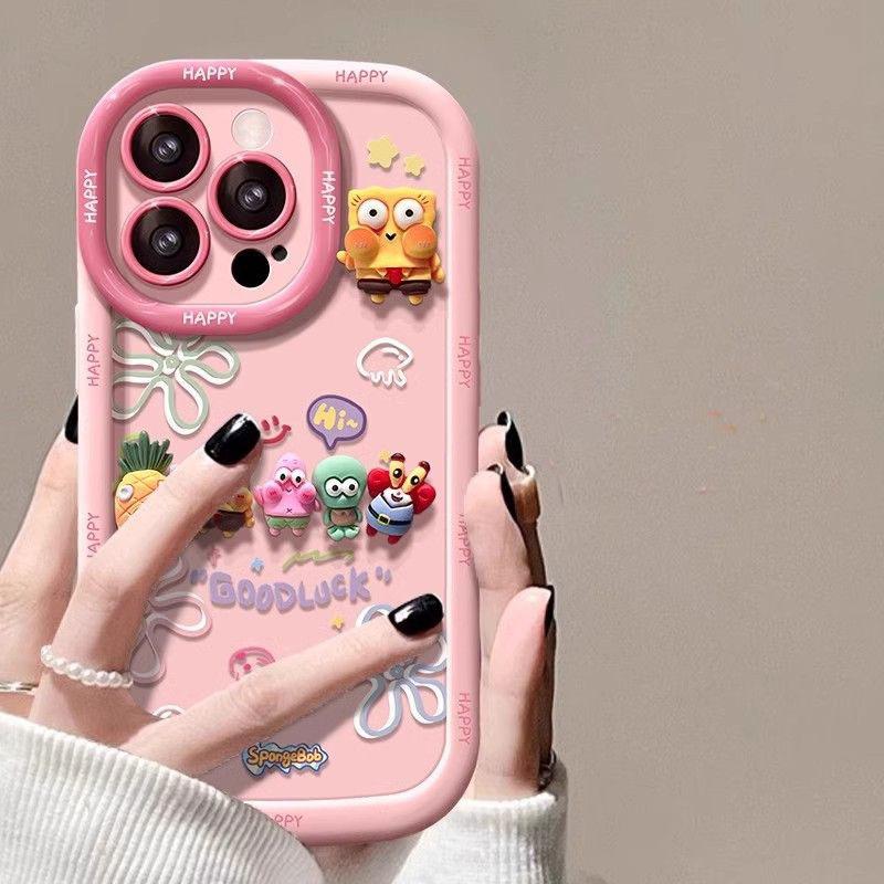 Applicable To Apple 16 SpongeBob SquarePants Mobile Case Cartoon IPhone 15p Skin Feel Diy All Inclusive Protective Case 14